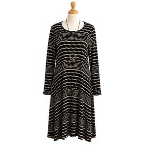 Tianello Dress L Black Taupe Striped Art to Wear Lagenlook Artsy‎ Knit USA FLAW